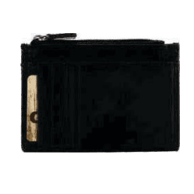 Black wallet with a gold zipper on a white background - okotoks hc pharmacy
