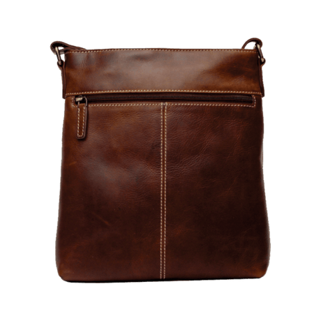 Brown leather crossbody bag on a white background - okotoks hc pharmacy