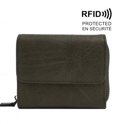 Green wallet with RFID protection feature on a white background - okotoks hc pharmacy
