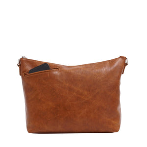 Brown leather handbag on a white background - okotoks hc pharmacy