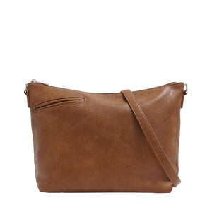 Brown leather shoulder bag on a white background - okotoks hc pharmacy