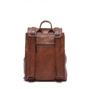 Brown leather backpack on a white background - okotoks hc pharmacy