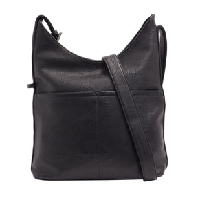 Black leather shoulder bag on a white background - okotoks hc pharmacy