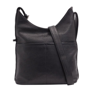Black leather shoulder bag on a white background - okotoks hc pharmacy