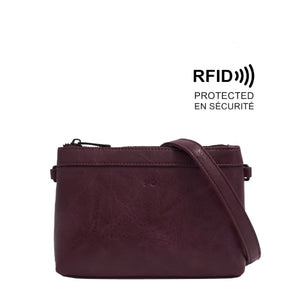 Purple crossbody bag with RFID protection feature on a white background - okotoks hc pharmacy
