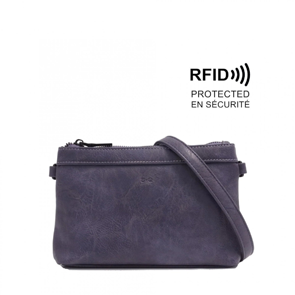 purple crossbody bag with RFID protection feature on a white background - okotoks hc pharmacy