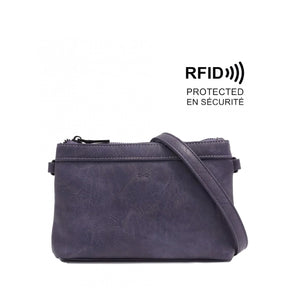 purple crossbody bag with RFID protection feature on a white background - okotoks hc pharmacy