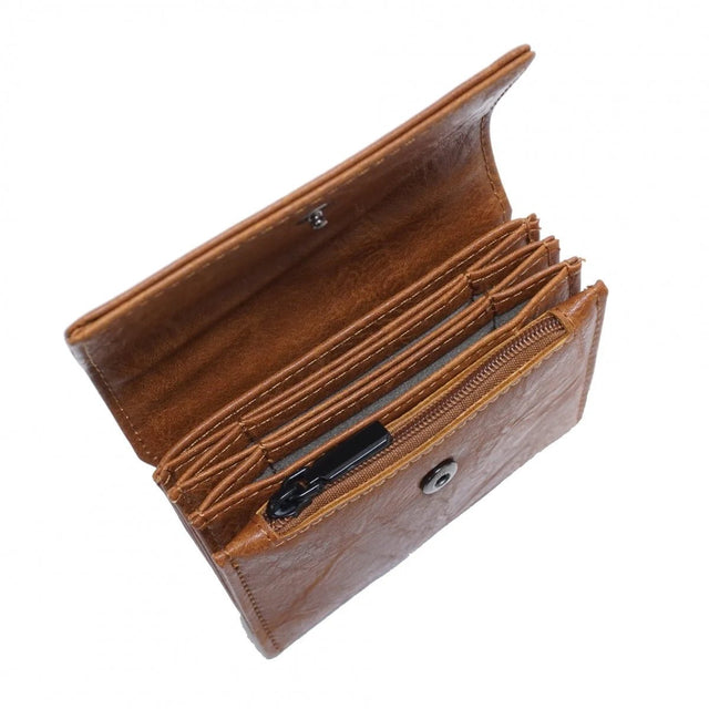 Brown leather wallet open on a white background - okotoks hc pharmacy