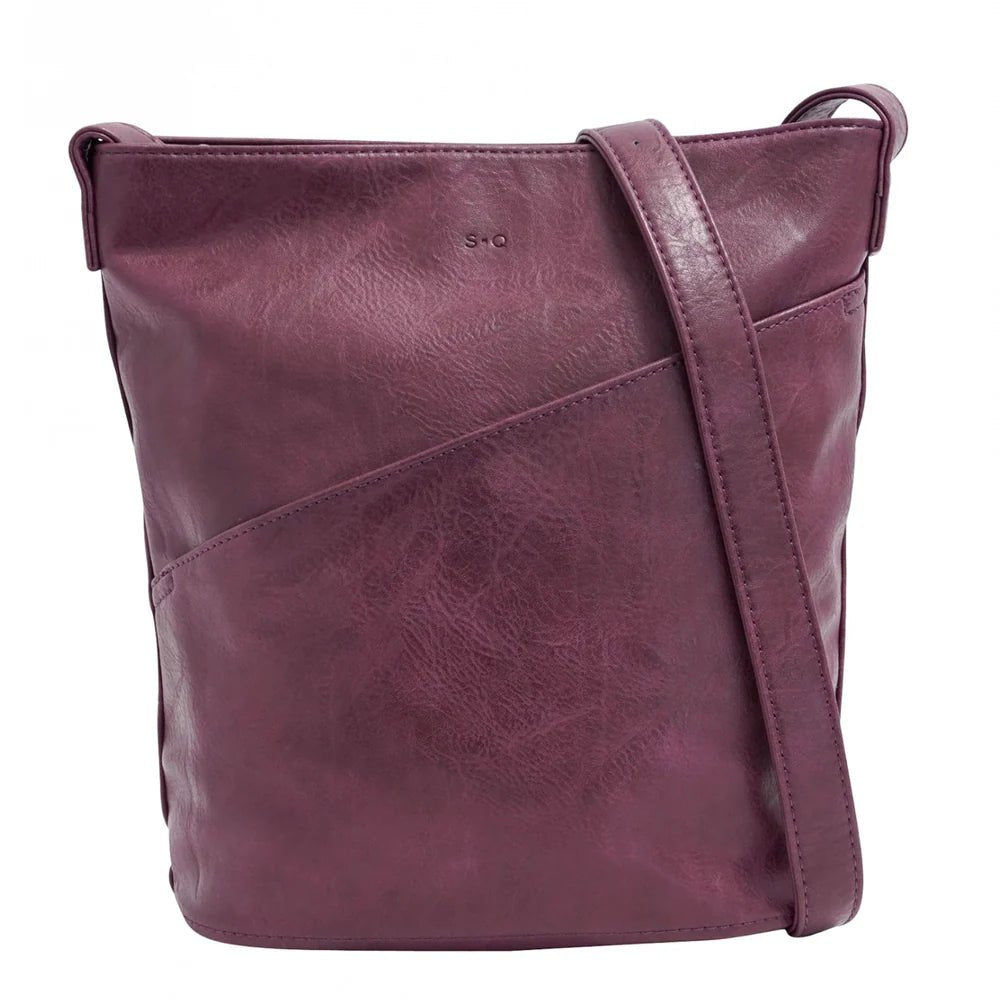 Purple leather bag with a strap on a white background - okotoks hc pharmacy