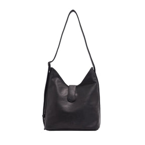 Black leather handbag on a white background - okotoks hc pharmacy