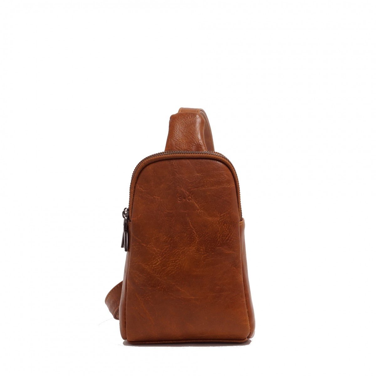 Brown leather sling bag on a white background - okotoks hc pharmacy