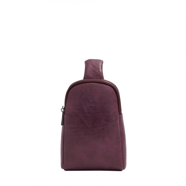 Purple leather sling bag on a white background - okotoks hc pharmacy