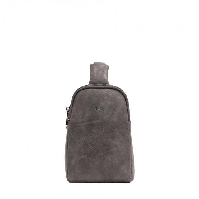 Gray leather crossbody bag on a white background - okotoks hc pharmacy