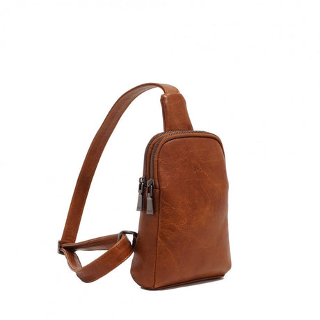 Brown leather crossbody bag on a white background - okotoks hc pharmacy
