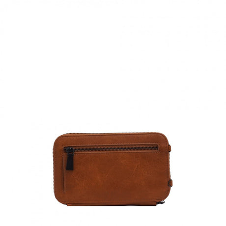 Brown leather pouch with a zipper on a white background - okotoks hc pharmacy