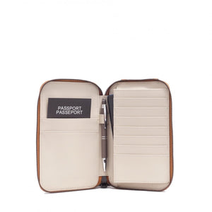 Beige travel wallet with a passport slot on a white background - okotoks hc pharmacy