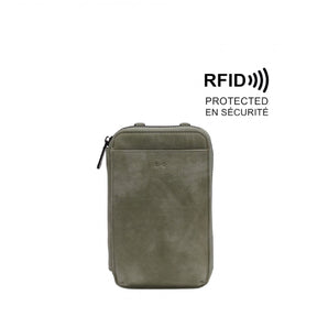 Green RFID protected pouch on a white background - okotoks hc pharmacy