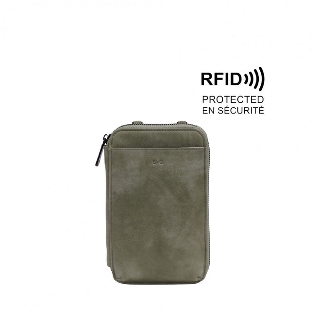 Green RFID protected pouch on a white background - okotoks hc pharmacy