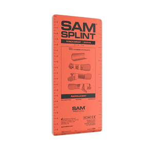 SAM Splint packaging with orange background and black text on a white background - okotoks hc pharmacy