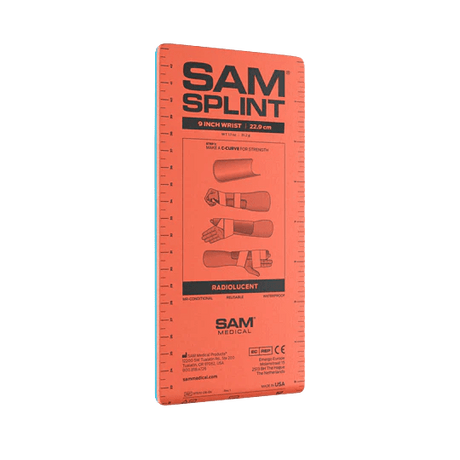 SAM Splint packaging with orange background and black text on a white background - okotoks hc pharmacy