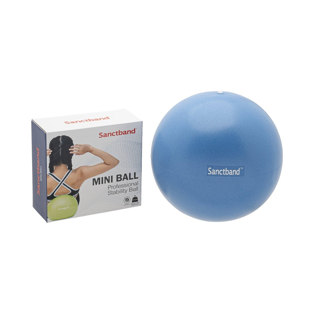 Blue mini ball with Sanctband packaging on a white background - okotoks hc pharmacy