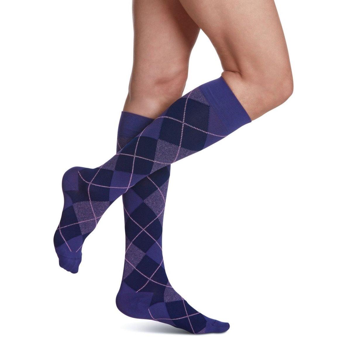 Sigvaris Knee High Microfibre Shades Compression Women 15-20mmHg purple argyle - Okotoks HC Pharmacy