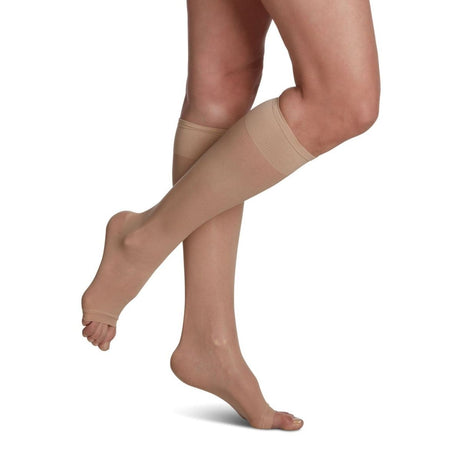 Sigvaris Knee High Sheer Fashion Hosiery Compression open toe honey - Okotoks hc pharmacy