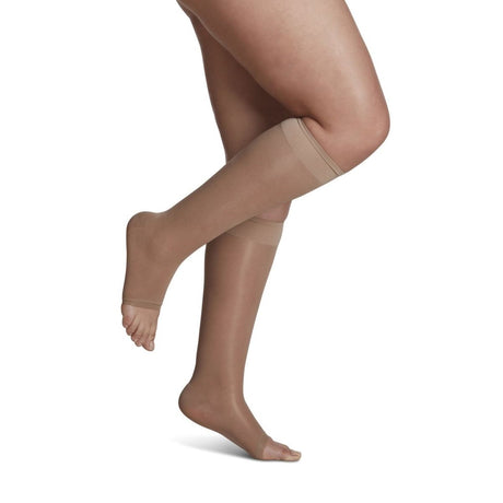 Sigvaris Knee High Sheer Fashion Hosiery Compression open toe golden - Okotoks hc pharmacy