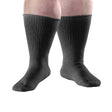 A pair of black ribbed crew socks worn on a person's legs, shown against a plain white background. - okotoks hc pharmacy