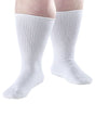 A pair of white ribbed crew socks worn on a person's feet, shown against a plain white background. - okotoks hc pharmacy