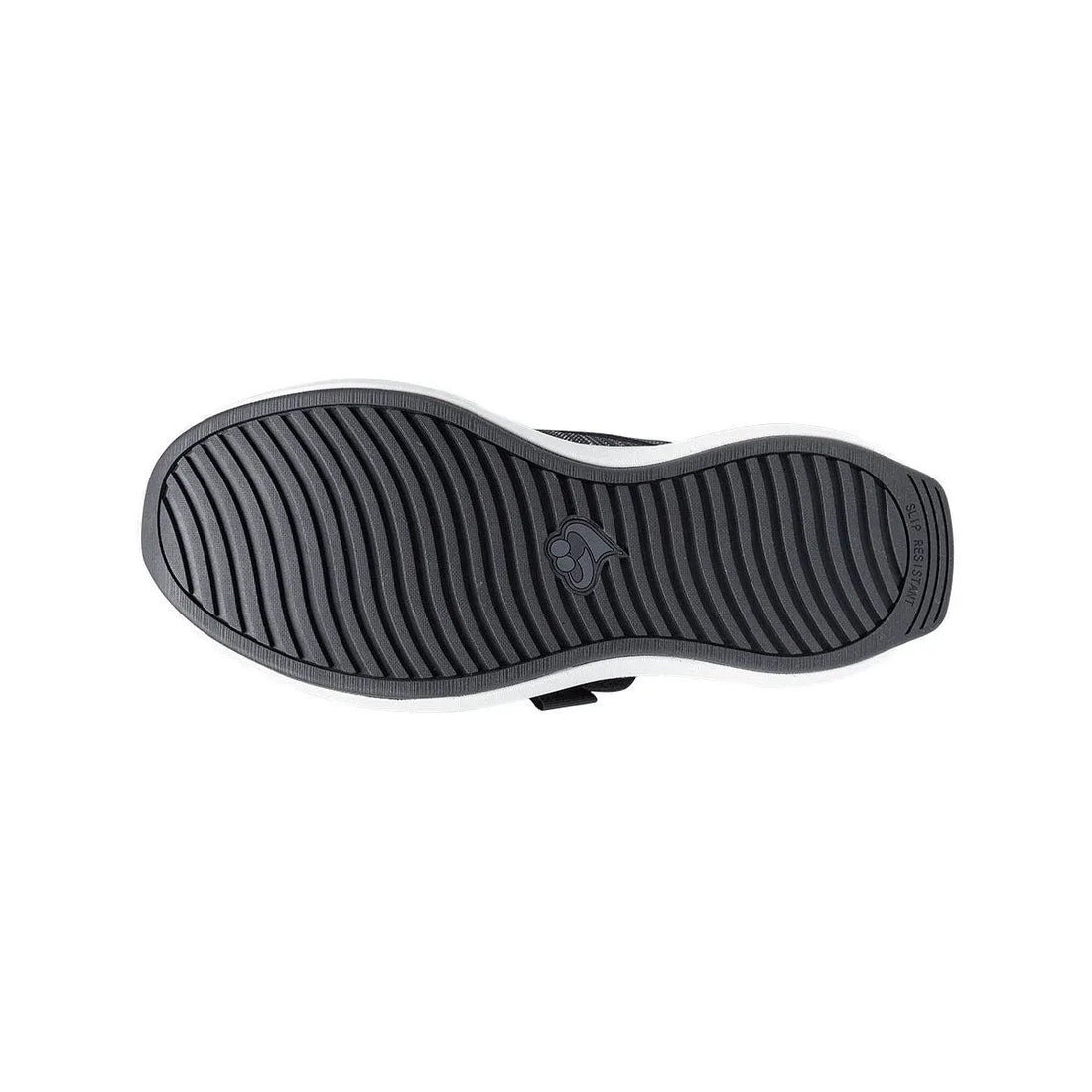 Black sole of a shoe with a brand logo on a white background - okotoks hc pharmacy
