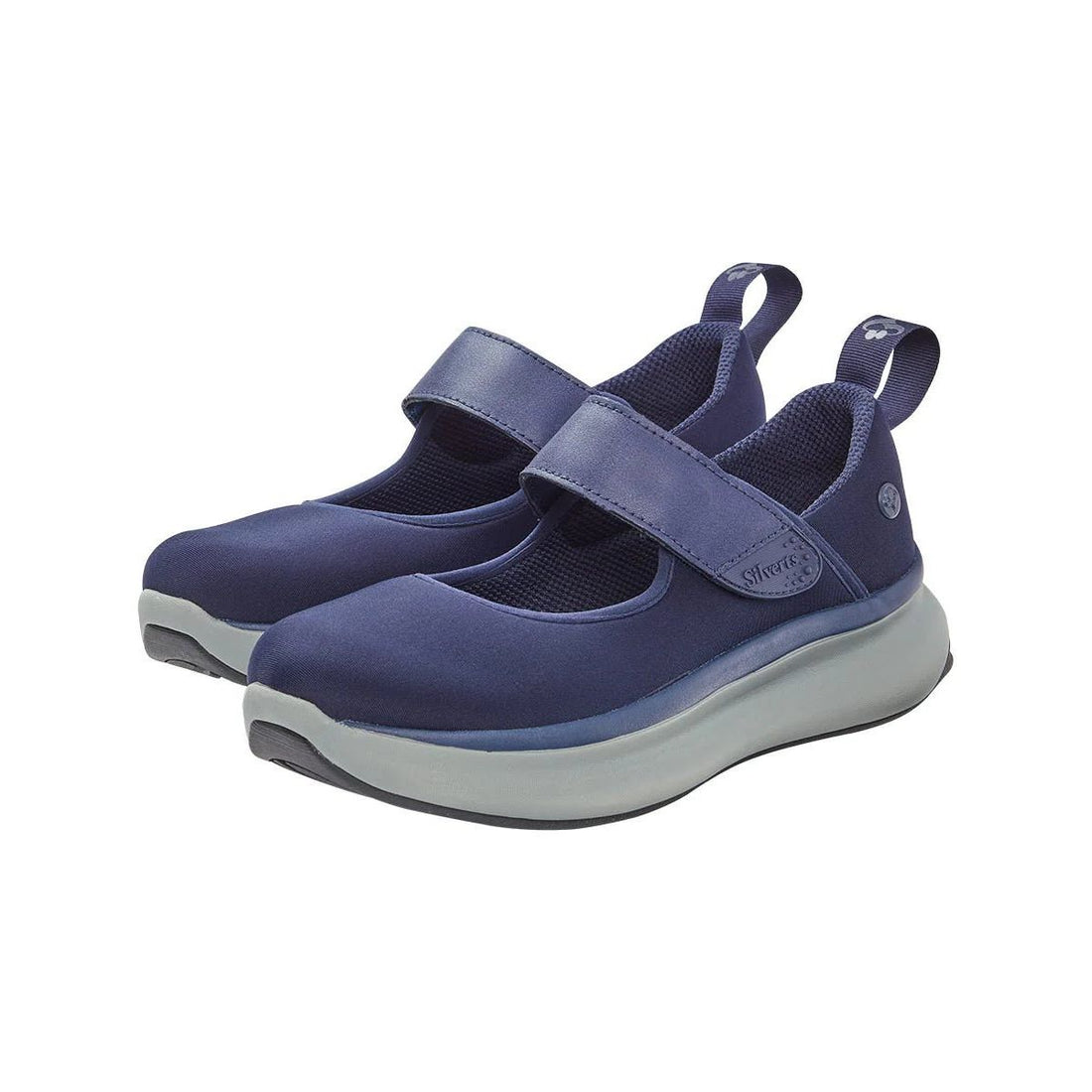 Pair of blue shoes with white soles on a white background - okotoks hc pharmacy