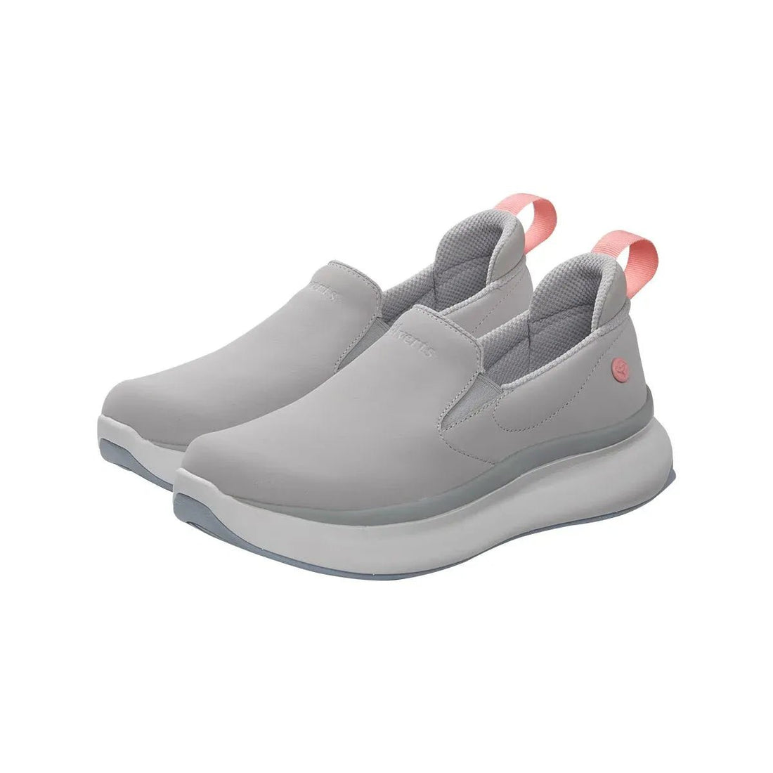 Gray slip-on shoes with pink accents on a white background - okotoks hc pharmacy