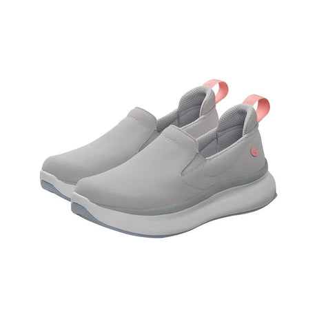 Gray slip-on shoes with pink accents on a white background - okotoks hc pharmacy