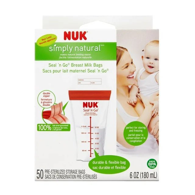 NUK Simply Natural breast milk storage bags packaging with a woman and child on a white background - okotoks hc pharmacy