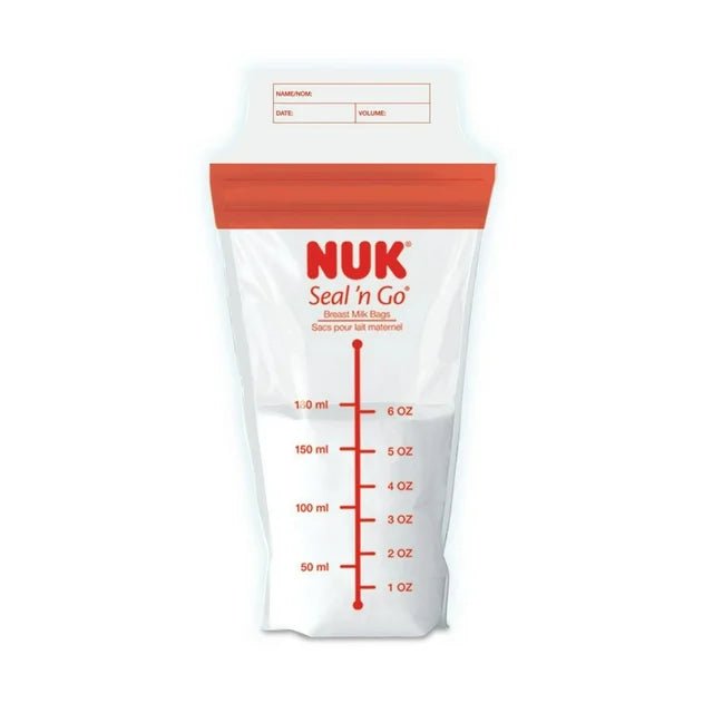NUK Seal 'n Go milk storage bag with measurement markings on a white background - okotoks hc pharmacy