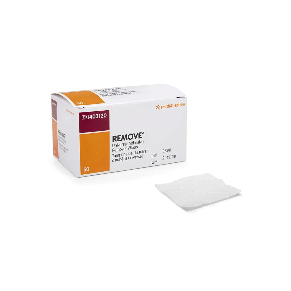 Box of REMOVE adhesive remover wipes on a white background - okotoks hc pharmacy