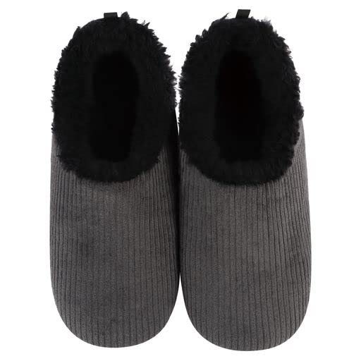 Pair of gray slippers with black fuzzy tops on a white background - okotoks hc pharmacy
