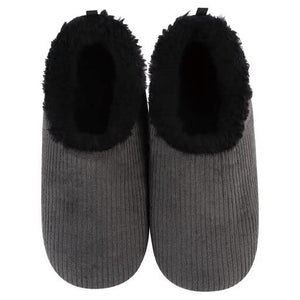 Pair of gray slippers with black fuzzy tops on a white background - okotoks hc pharmacy