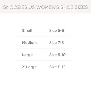 Snoozies women's shoe size chart on a white background - okotoks hc pharmacy