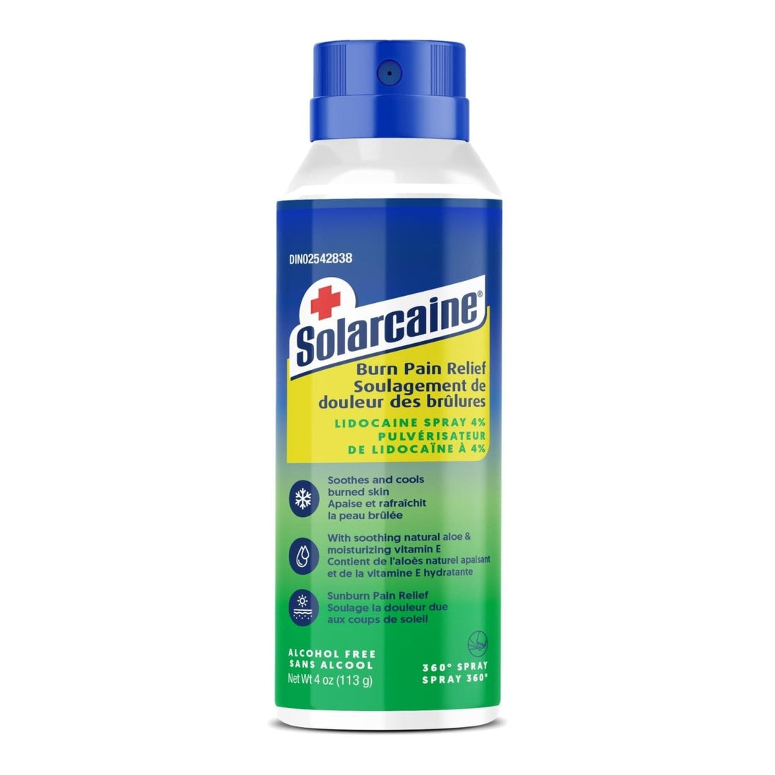SOLARCAINE burn pain relief spray bottle on a white background - okotoks hc pharmacy