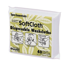 Pack of Spa Essentials SoftCloth Disposable Washcloths with green leaf design on a white background - okotoks hc pharmacy