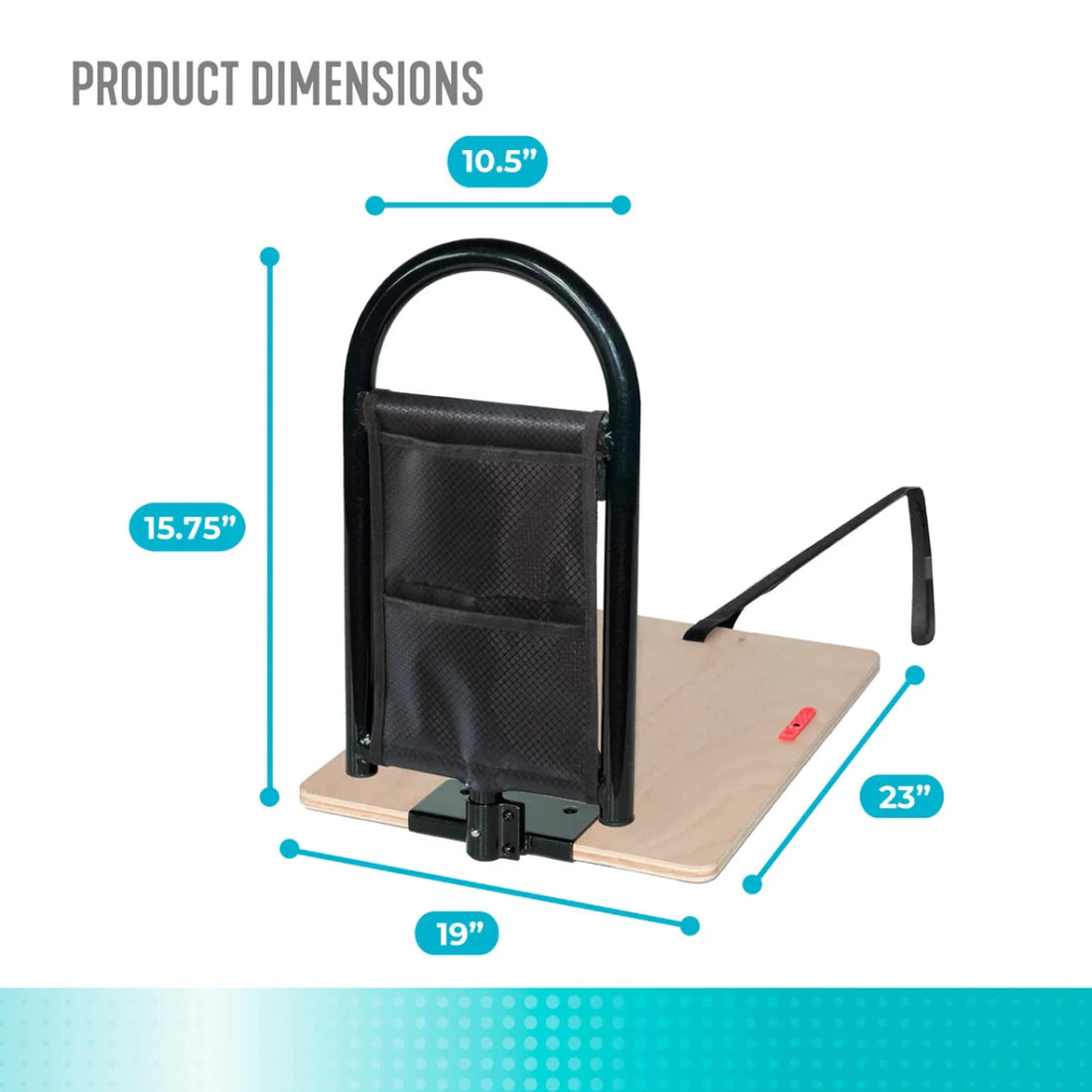 Product dimensions diagram of a black bed cane with measurements labeled. - okotoks hc pharmacy