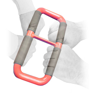 Red and gray handle held by a gloved hand on a white background - Okotoks HC Pharmacy