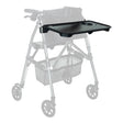 Black tray attached to a walker on a white background - okotoks hc pharmacy