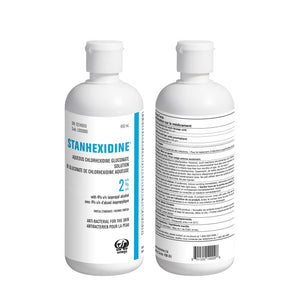 Two bottles of Stanhexidine with labels on a white background - Okotoks HC Pharmacy