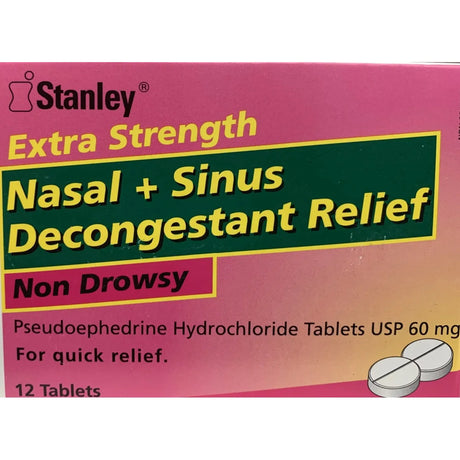Stanley Extra Strength Nasal + Sinus Decongestant Relief 60MG 12 Tabs - Okotoks HC Pharmacy