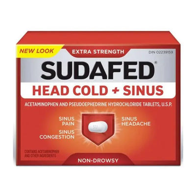 Sudafed Head & Cold Sinus Extra Strength 12 Caplets - Okotoks HC Pharmacy