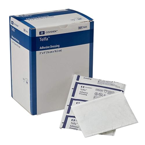 Telfa adhesive dressing packaging with individual packets on a white background - okotoks hc pharmacy