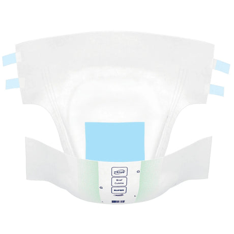 White diaper with blue patches and a brand label on a white background - okotoks hc pharmacy